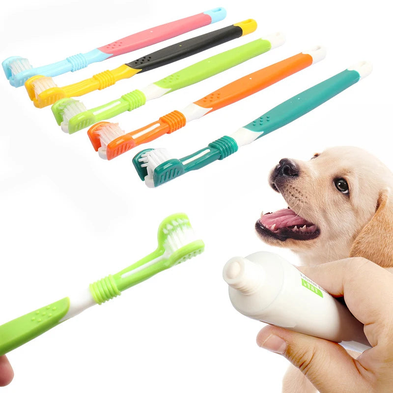 Escova de Dentes Triface Para Cães e Gatos